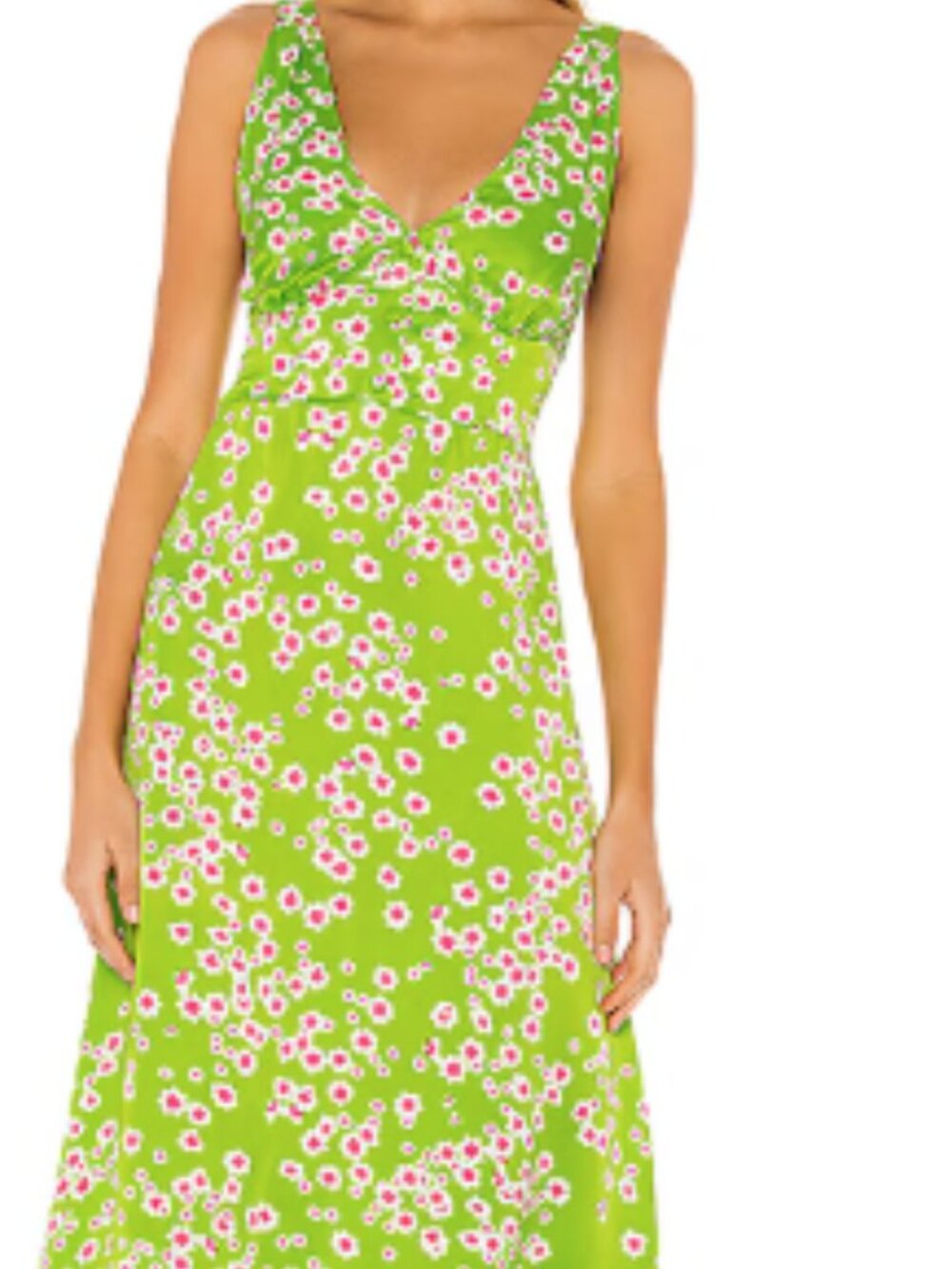 Faithfull The Brand Emili Dress Floral Midi Green Size 2 Boho Vintage
